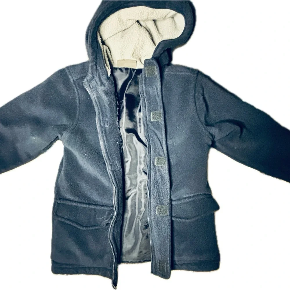 Boys Fleece Jacket Navy Blue Full Zip Hooded Warm Outerwear Winter Snow